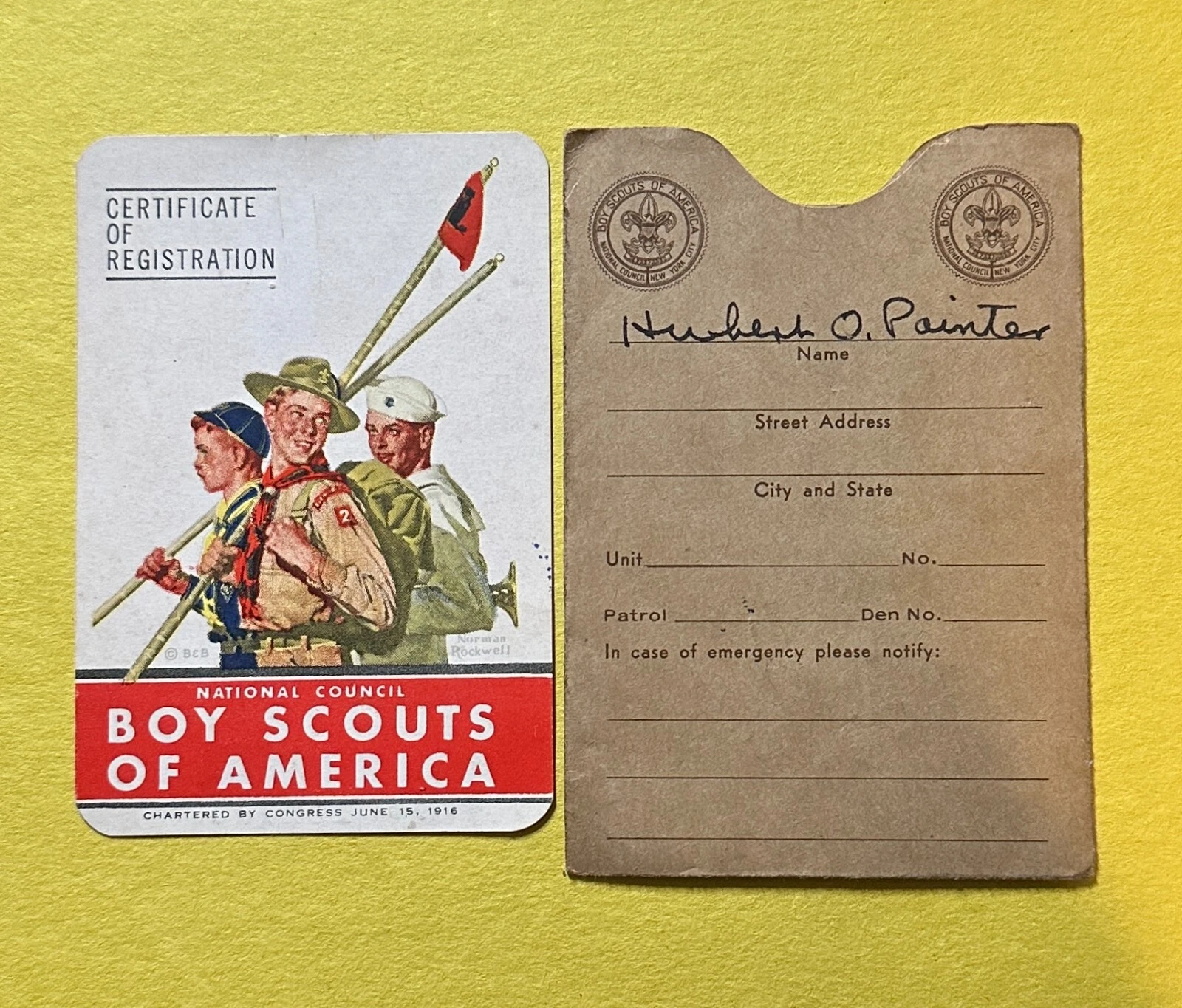 1948-49 VINTAGE BOY SCOUTS OF AMERICA IDENTIFICATION CARD
