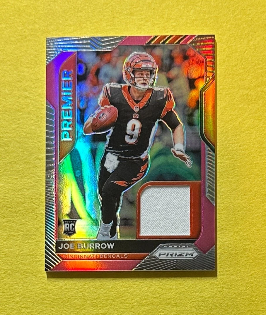 2020 PANINI PRIZM JOE BURROW PREMIER PINK RELIC ROOKIE CARD #1 BENGALS
