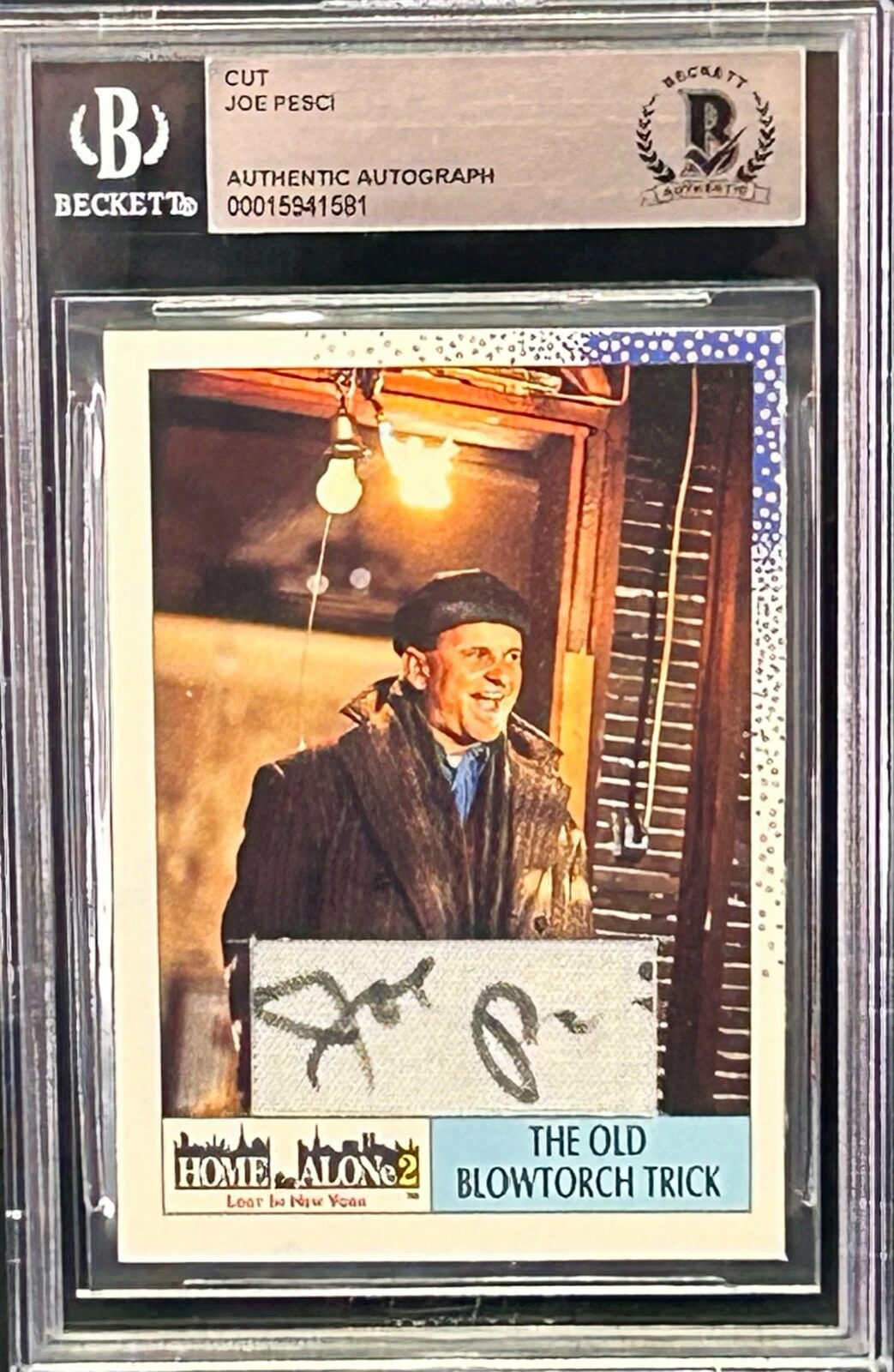 JOE PESCI SIGNED AUTOGRAPH SLABBED ENCAPSULATED CARD HOME ALONE 2 BAS COA COLLECTIBLE MEMORABILIA