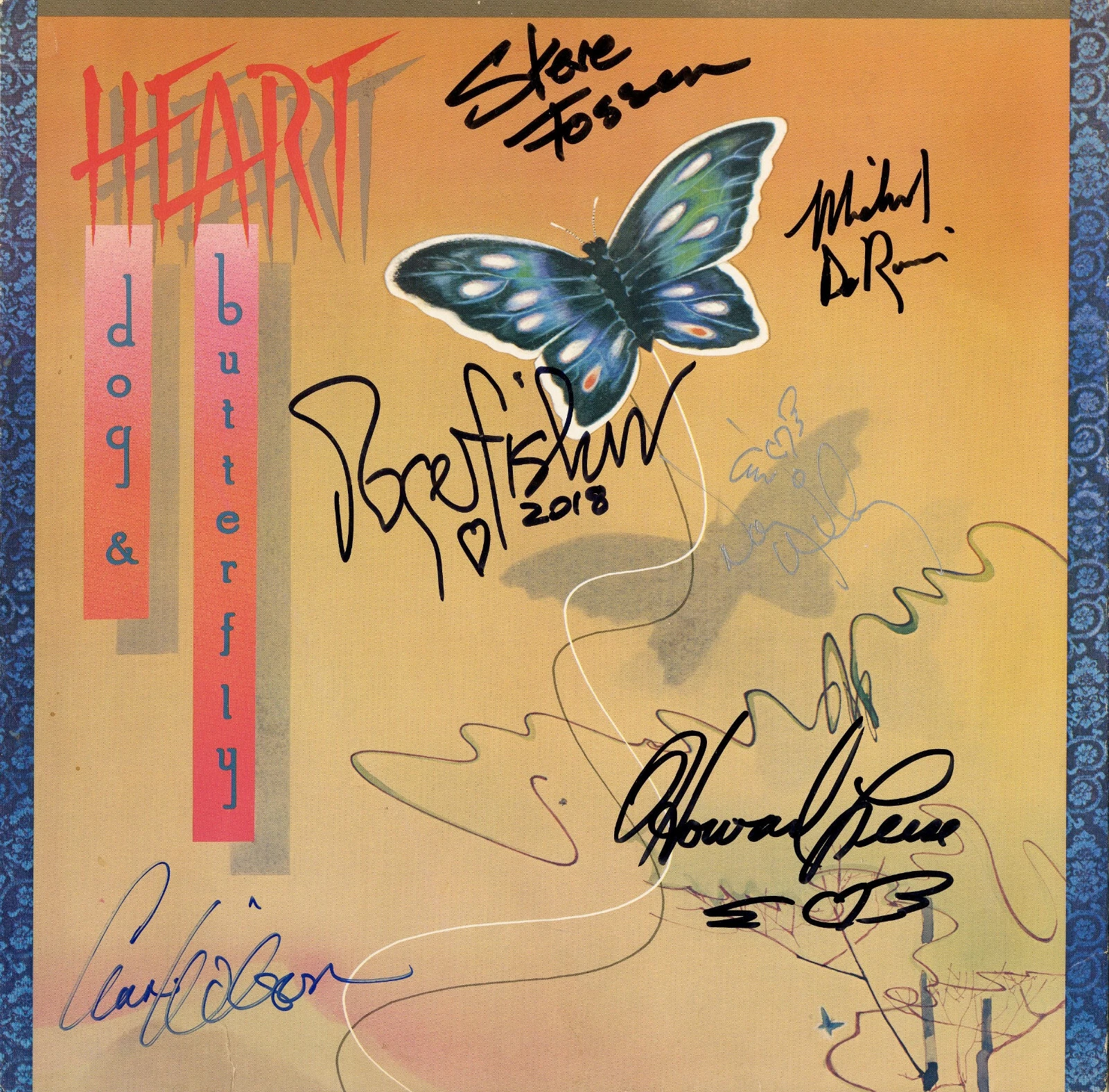 HEART DOF & BUTTERFLY RECORD SIGNED ALL 6 ORIGINAL MEMBERS ANN NANCY WILSON ACOA
 COLLECTIBLE MEMORABILIA