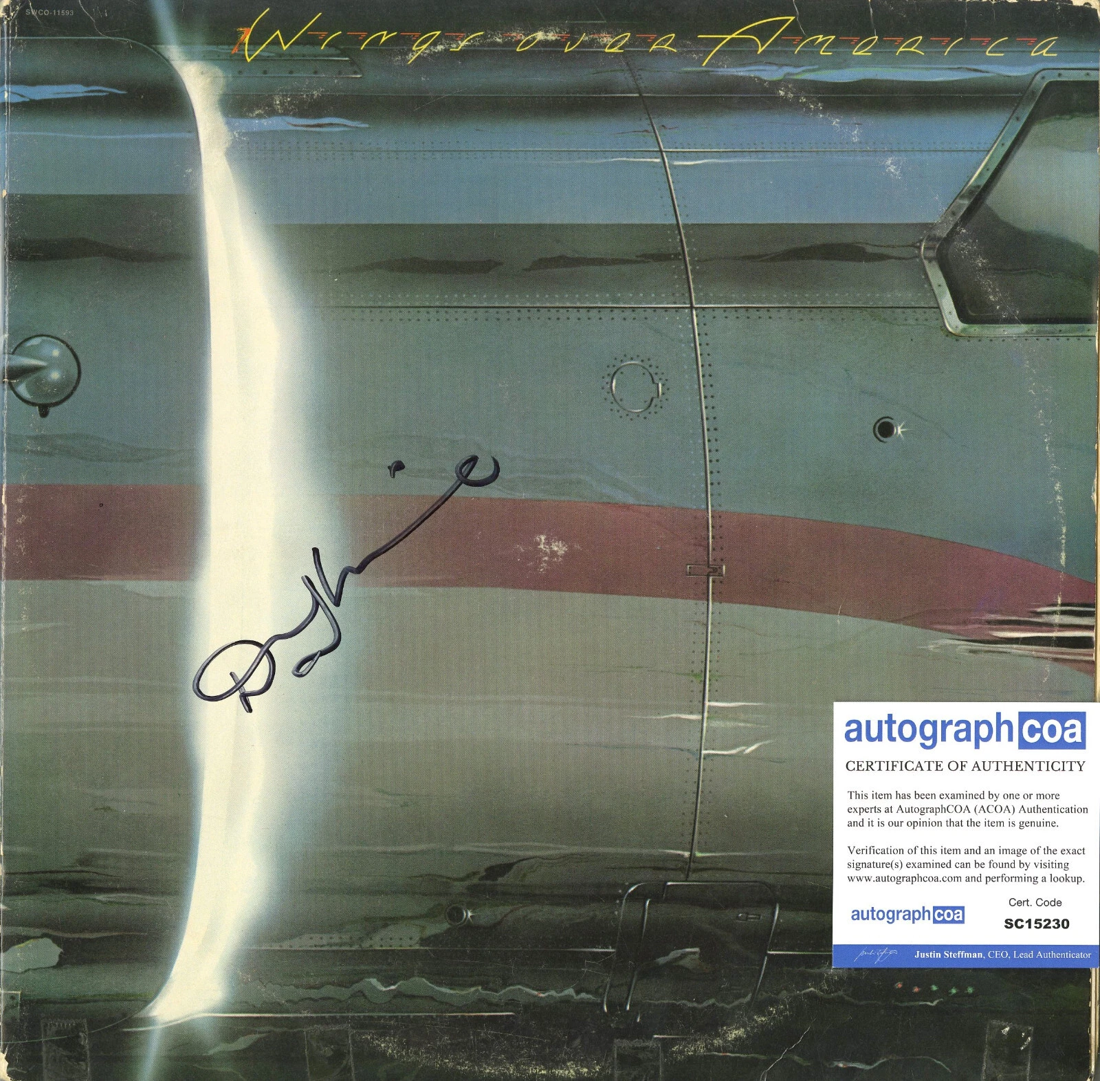 DENNY LAINE OF WINGS SIGNED VINYL RECORD ACOA OVER AMERICA LIVE
 COLLECTIBLE MEMORABILIA