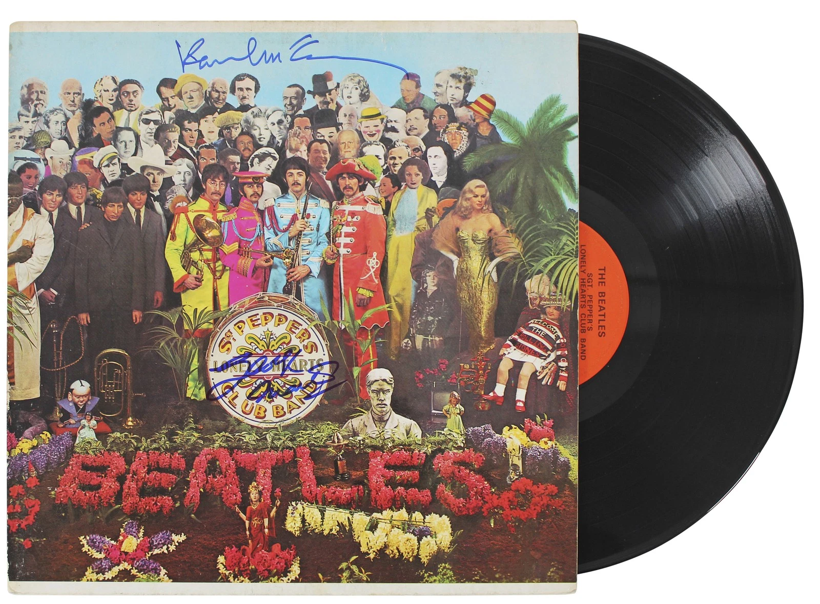 Paul McCartney & George Martin Beatles Signed Sgt. Pepper's Album Cover JSA
