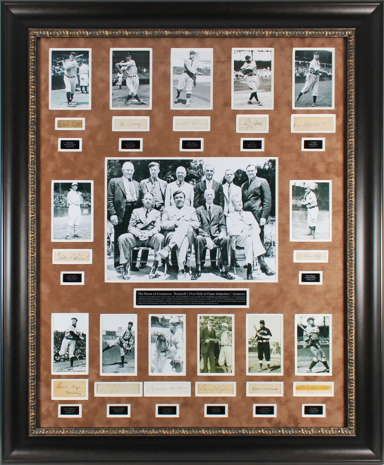 1ST MLB HOF CLASS (13) RUTH, GEHRIG, JOHNSON, COBB +9 SIGNED FRAMED DISPLAY BAS COLLECTIBLE MEMORABILIA