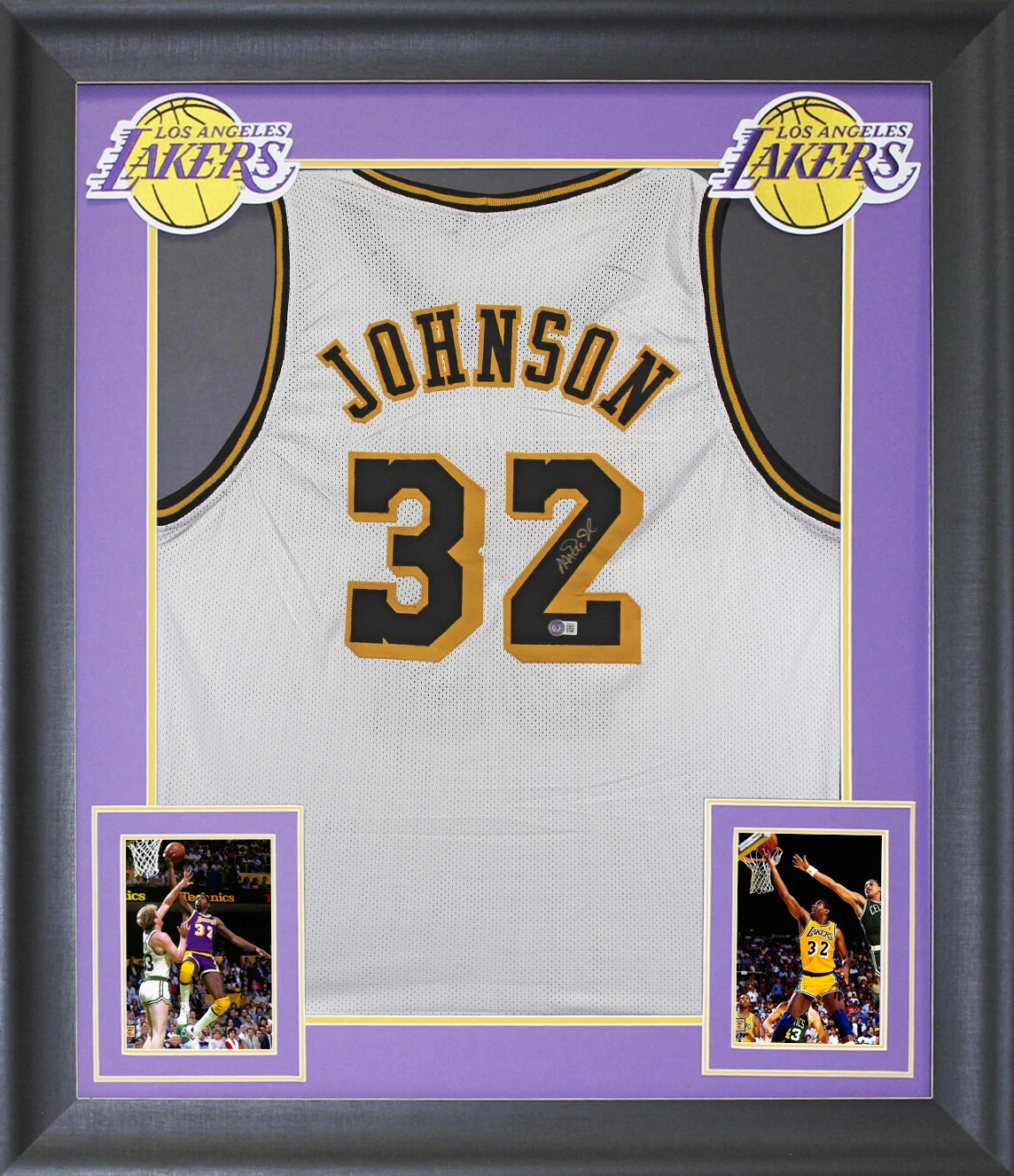 Magic Johnson Authentic Signed White Pro Style Framed Jersey w Black #'s BAS Wit
