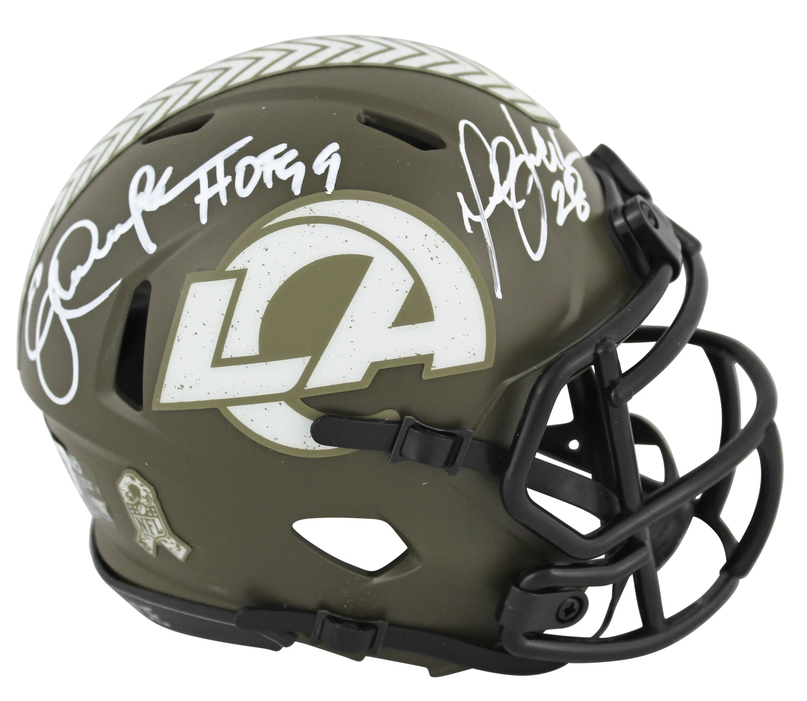Rams Eric Dickerson & Marshall Faulk Signed STS Speed Mini Helmet BAS Witnesssed
