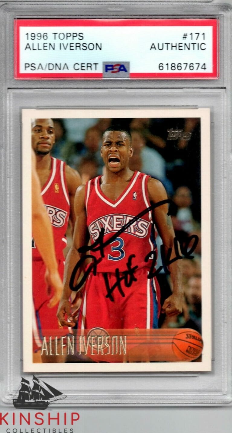 ALLEN IVERSON SIGNED 1996 TOPPS ROOKIE CARD #171 PSA DNA SLABBED AUTO HOF C792
 COLLECTIBLE MEMORABILIA