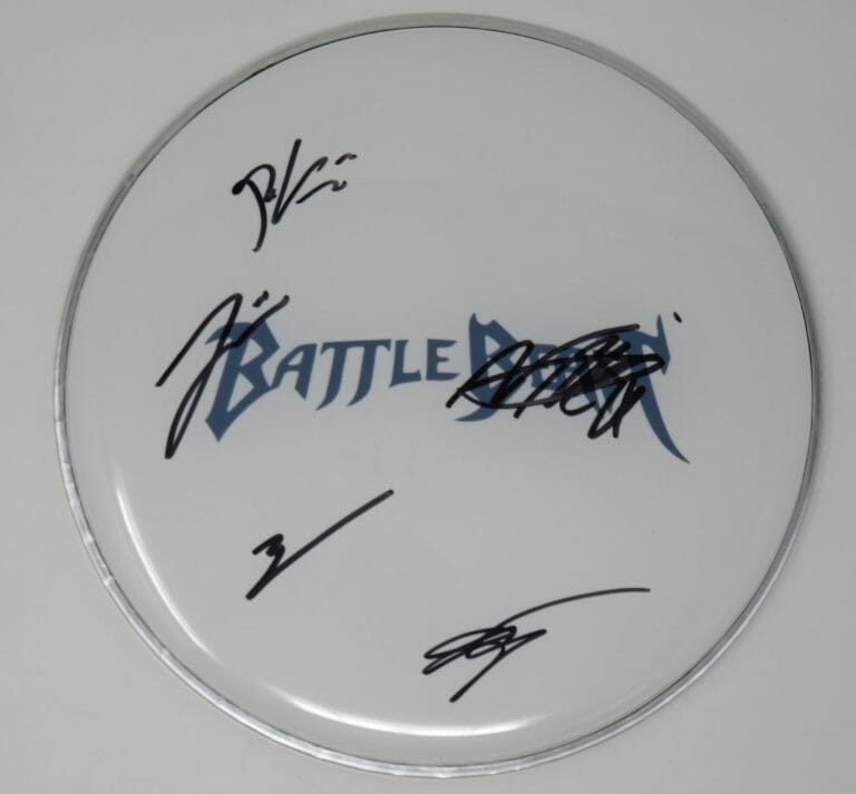 BATTLE BEAST SIGNED AUTOGRAPH AUTO 12″ DRUMHEAD DRUM HEAD BY 5 JSA
 COLLECTIBLE MEMORABILIA
