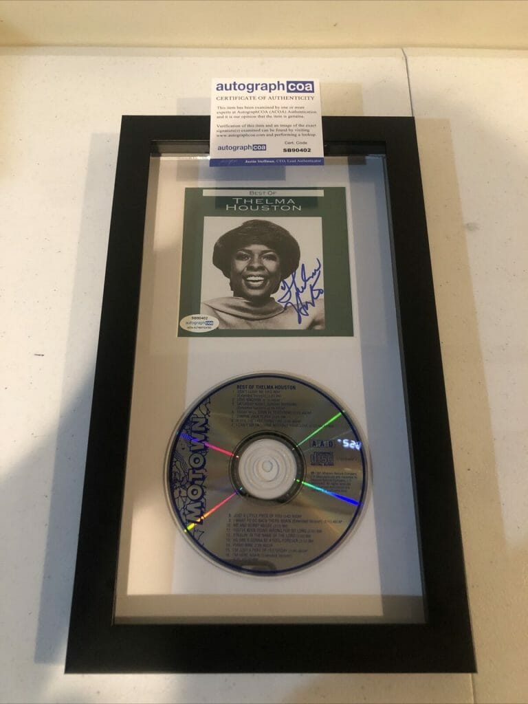 BEST OF THELMA HOUSTON SIGNED AUTOGRAPH FRAMED CD DISPLAY ACOA MOTOWN R&B
 COLLECTIBLE MEMORABILIA