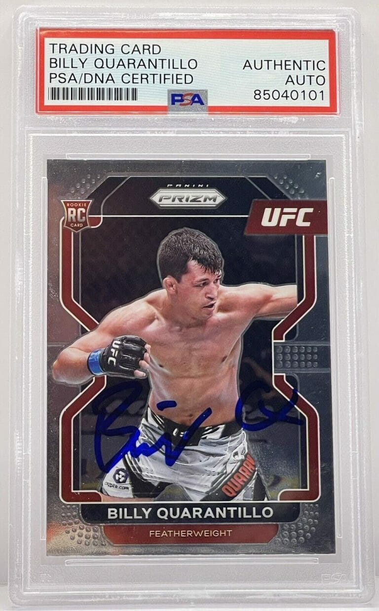 BILLY QUARANTILLO SIGNED AUTO 2022 PRIZM UFC ROOKIE CARD ON CARD PSA/DNA SLABBED
 COLLECTIBLE MEMORABILIA