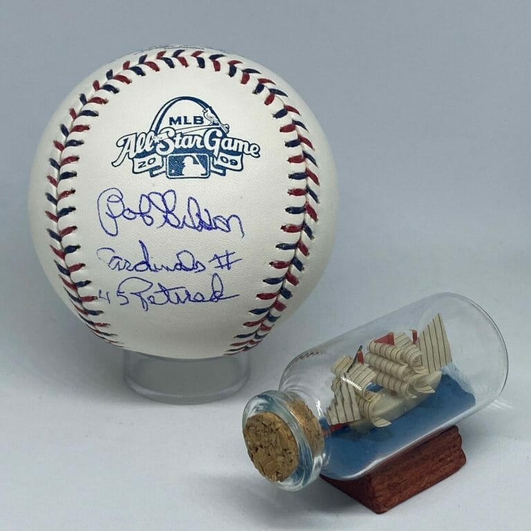 BOB GIBSON SIGNED RAWLINGS 2009 ALL STAR LOGO BASEBALL JSA INSCRIBED RARE A2042
 COLLECTIBLE MEMORABILIA