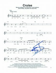 BRIAN KELLEY SIGNED AUTOGRAPH CRUISE SHEET MUSIC – FLORIDA GEORGIA LINE
 COLLECTIBLE MEMORABILIA