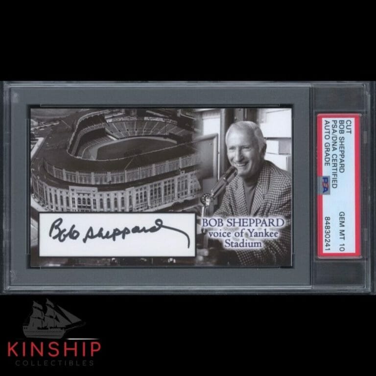 BROADCASTER BOB SHEPPARD SIGNED 3×5 CUSTOM CARD CUT PSA YANKEES AUTO 10 C1450
 COLLECTIBLE MEMORABILIA