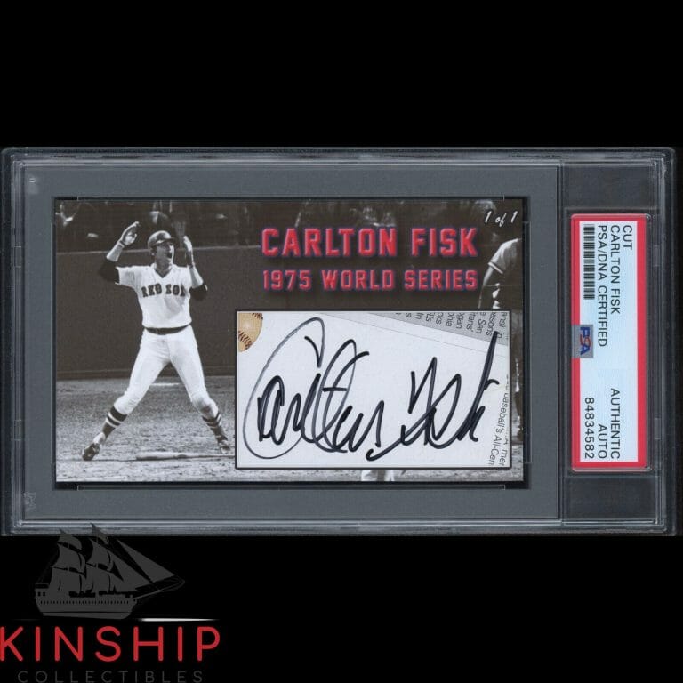 CARLTON FISK SIGNED 3×5 CUSTOM CARD CUT PSA DNA SLABBED RED SOX HOF AUTO C1779
 COLLECTIBLE MEMORABILIA
