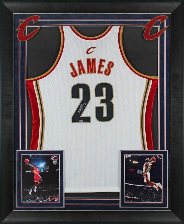 CAVALIERS LEBRON JAMES AUTHENTIC SIGNED WHITE FRAMED JERSEY UDA #BAJ47518
 COLLECTIBLE MEMORABILIA