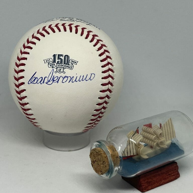 CESAR GERONIMO SIGNED RAWLINGS REDS 150TH LOGO BASEBALL JSA COA RARE AUTO A2656
 COLLECTIBLE MEMORABILIA