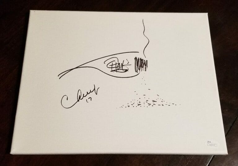 CHEECH & CHONG AUTHENTIC SIGNED 11×14 WHITE CANVAS BLUNT SKETCH JSA/COA U23732
 COLLECTIBLE MEMORABILIA