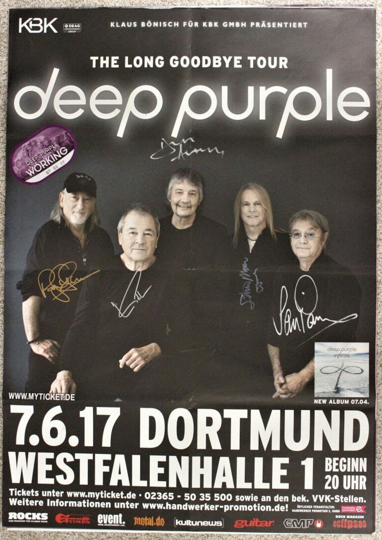 DEEP PURPLE 24×36″ 2017 CONCERT POSTER FROM GERMANY, SIGNED BY THE BAND ACOA (B)
 COLLECTIBLE MEMORABILIA