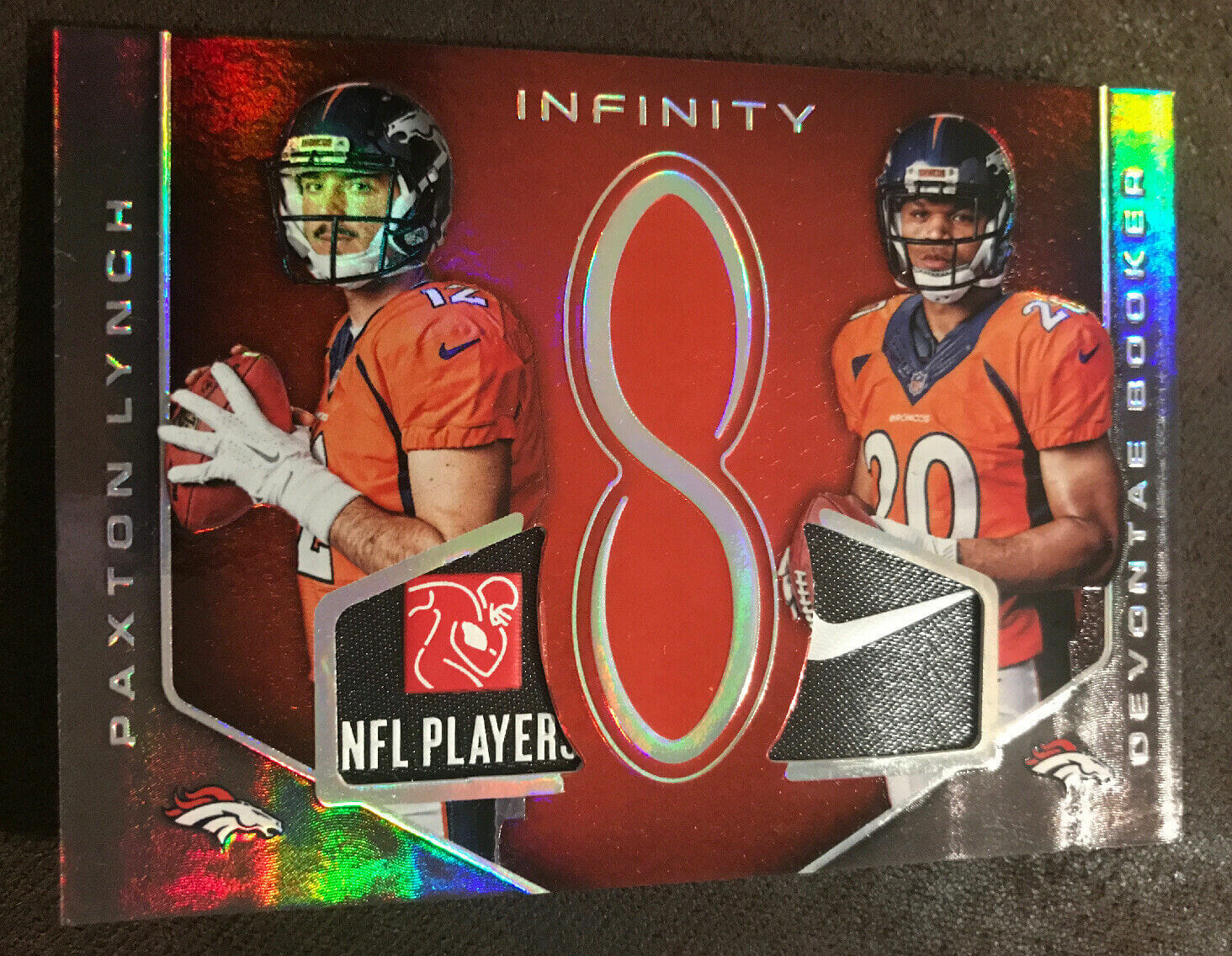 Devontae Booker Paxton Lynch 2016 Panini Infinity Dual LAUNDRY TAG 1/1 NIKE