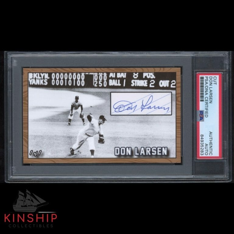 DON LARSEN SIGNED 3×5 CUSTOM CARD CUT PSA DNA SLABBED YANKEES AUTO C1957
 COLLECTIBLE MEMORABILIA