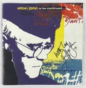 ELTON JOHN & BERNIE TAUPIN SIGNED AUTOGRAPH TO BE CONTINUED CD BOX SET JSA COA
 COLLECTIBLE MEMORABILIA