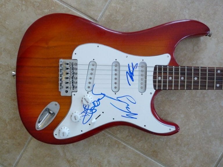 EMBLEM 3 SEXY BAND SIGNED AUTOGRAPHED ELECTRIC GUITAR GUARANTEED
 COLLECTIBLE MEMORABILIA