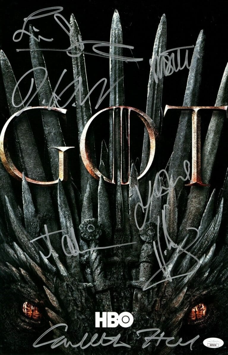 GAME OF THRONES MULTI AUTOGRAPHED 11X17 POSTER 7 AUTOS HILL BRADLEY JSA XX76038
 COLLECTIBLE MEMORABILIA