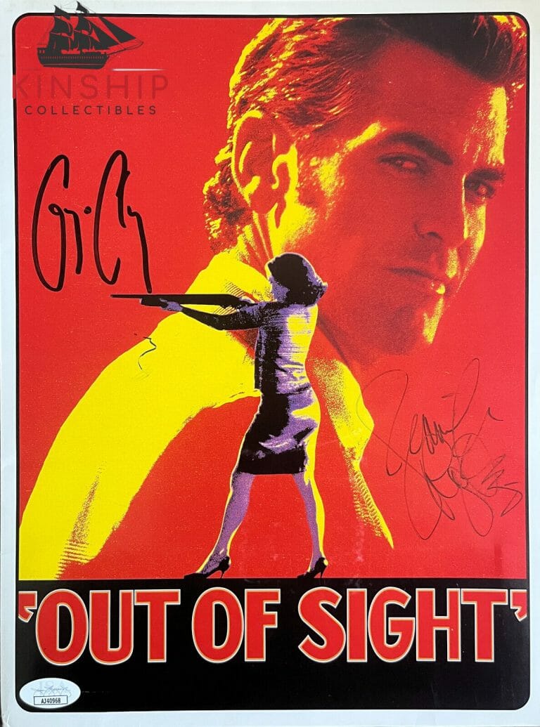 GEORGE CLOONEY JENNIFER LOPEZ SIGNED OUT OF SIGHT MOVIE FOLDER JSA AUTO Z1211
 COLLECTIBLE MEMORABILIA