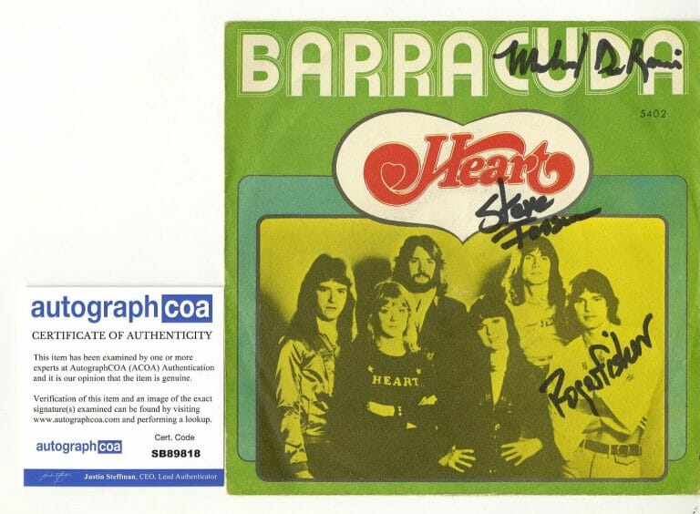 HEART BARRACUDE 7″ SIGNED VINYL RECORD ROGER FISHER, STEVE FOSSEN, DEROSIER ACOA
 COLLECTIBLE MEMORABILIA