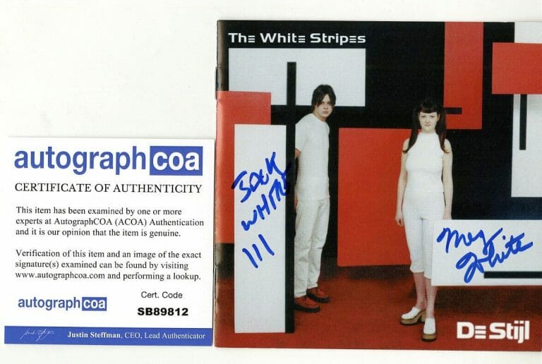 JACK WHITE AND MEG WHITE SIGNED DE STIJL CD JACKET THE WHITE STRIPES ACOA
 COLLECTIBLE MEMORABILIA