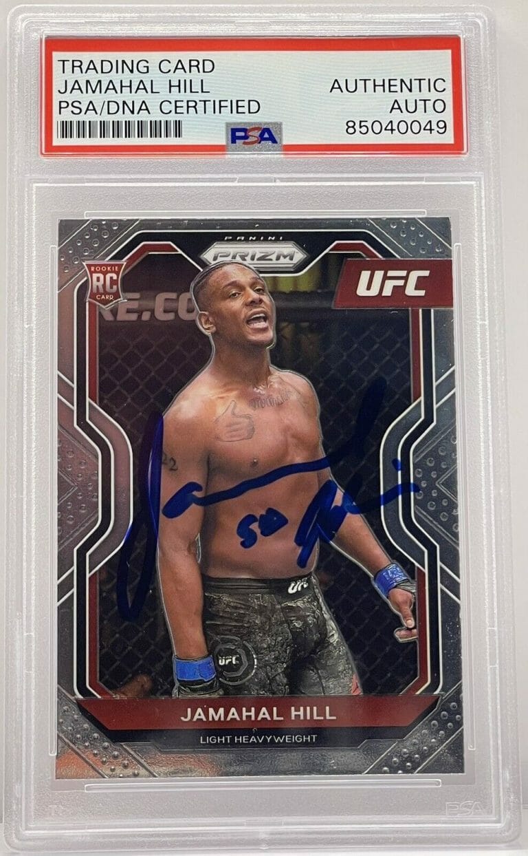 JAMAHAL HILL SIGNED AUTO 2021 PRIZM UFC ROOKIE CARD ON CARD PSA/DNA SLABBED
 COLLECTIBLE MEMORABILIA