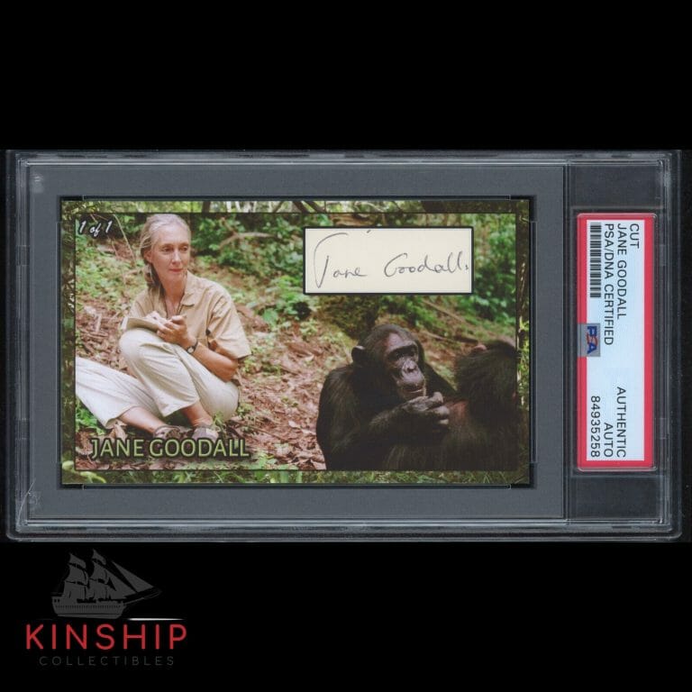 JANE GOODALL SIGNED 3×5 CUSTOM CARD CUT PSA DNA SLABBED MONKEY AUTO C1910
 COLLECTIBLE MEMORABILIA