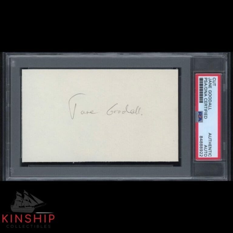 JANE GOODALL SIGNED 3×5 CUT PSA DNA SLABBED MONKEY CLEAN AUTO C1435
 COLLECTIBLE MEMORABILIA