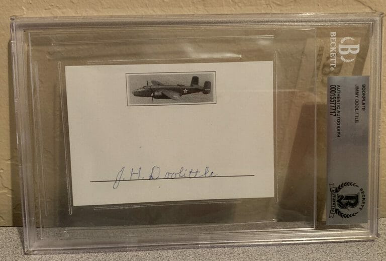 JIMMY DOOLITTLE RAIDERS AUTOGRAPHED SIGNED BOOKPLATE BAS CERTIFIED SLABBED
 COLLECTIBLE MEMORABILIA