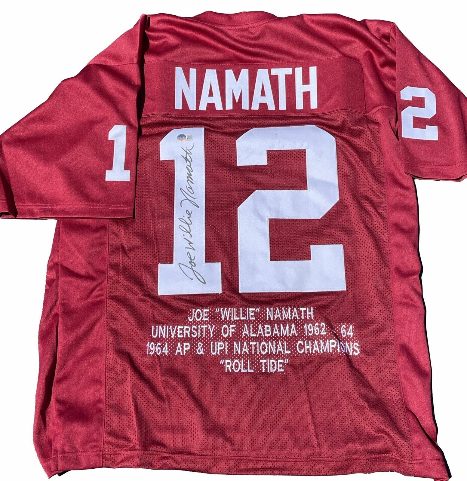 Joe Namath Signed Alabama Double-Suede Vertical Framed Red Stats Jerse — RSA