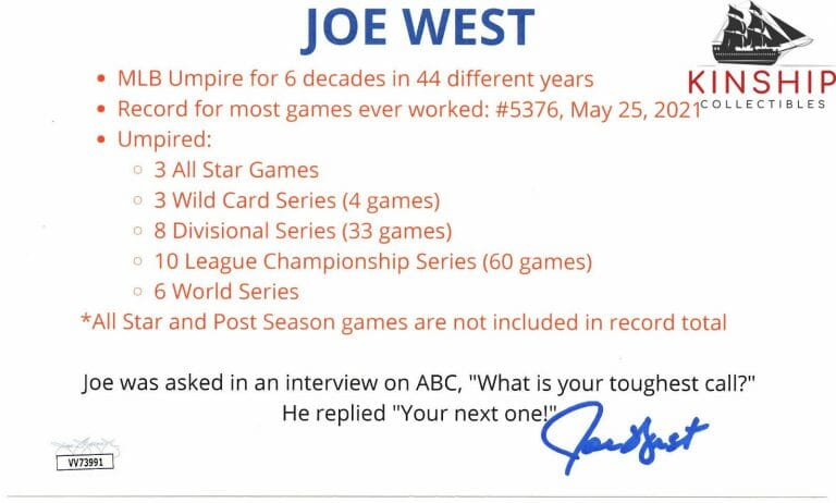 JOE WEST SIGNED 5×8 STAT CARD JSA COA FUTURE HOF UMPIRE BOLD AUTO ZQTY
 COLLECTIBLE MEMORABILIA