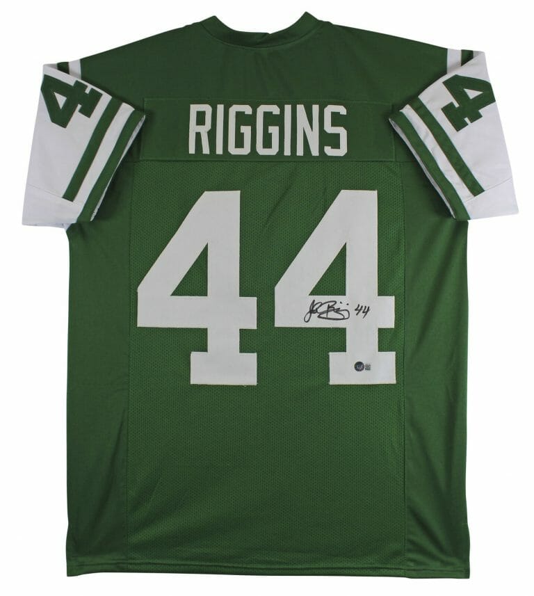 JOHN RIGGINS AUTHENTIC SIGNED GREEN PRO STYLE JERSEY AUTOGRAPHED BAS WITNESSED
 COLLECTIBLE MEMORABILIA