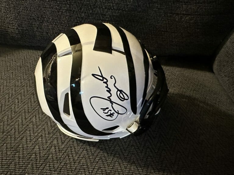 JOSEPH OSSAI SIGNED CINCINNATI BENGALS WHITE MINI HELMET AUTOGRAPHED
 COLLECTIBLE MEMORABILIA