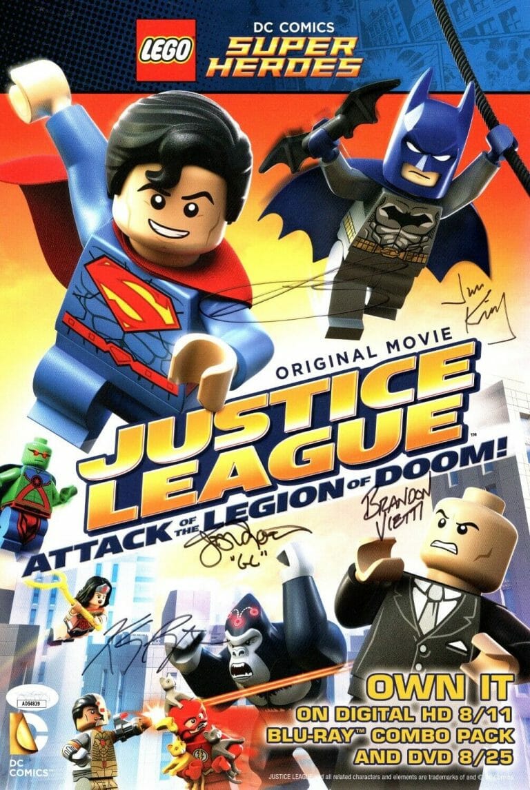 JUSTICE LEAGUE LEGO MULTI SIGNED AUTOGRAPH 10X15 POSTER 5 AUTOS BAKER KRIEG JSA
 COLLECTIBLE MEMORABILIA