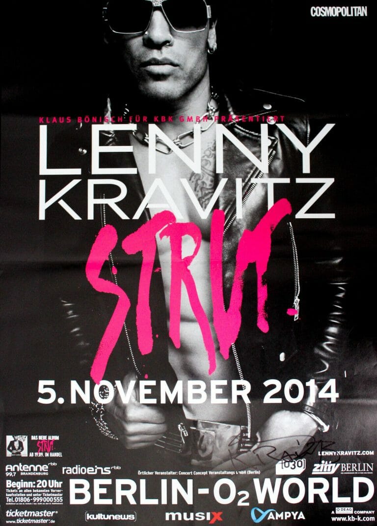 LENNY KRAVITZ 24×36″ 2014 CONCERT POSTER FROM HAMBURG, GERMANY ACOA
 COLLECTIBLE MEMORABILIA