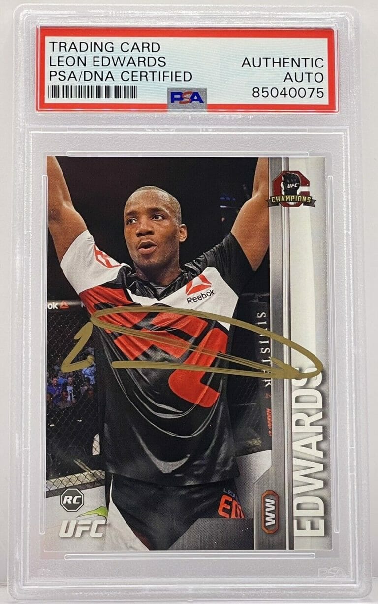 LEON EDWARDS SIGNED ON CARD AUTO 2015 TOPPS UFC ROOKIE CARD PSA/DNA SLABBED
 COLLECTIBLE MEMORABILIA