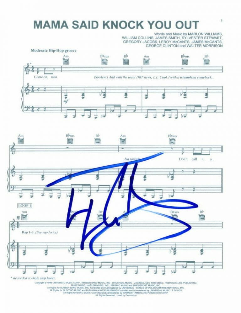 LL COOL J SIGNED AUTOGRAPH MAMA SAID KNOCK YOU OUT SHEET MUSIC – HIP HOP ICON
 COLLECTIBLE MEMORABILIA