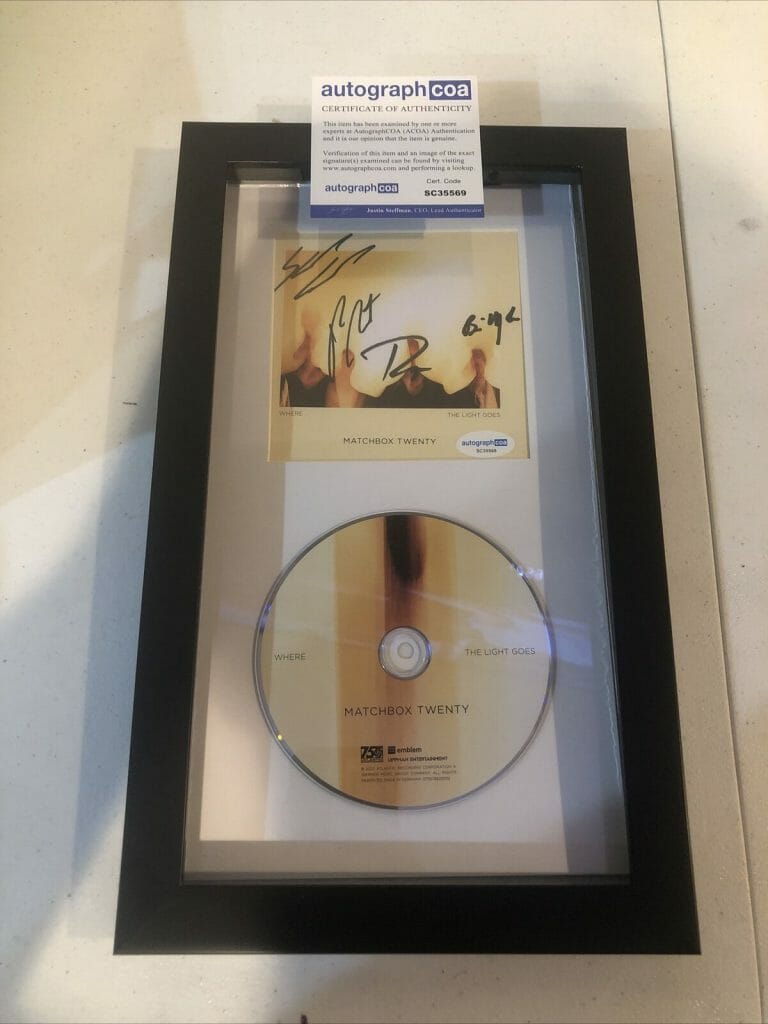 MATCHBOX TWENTY SIGNED AUTOGRAPH FRAMED CD DISPLAY ACOA WHERE THE LIGHT GOES
 COLLECTIBLE MEMORABILIA