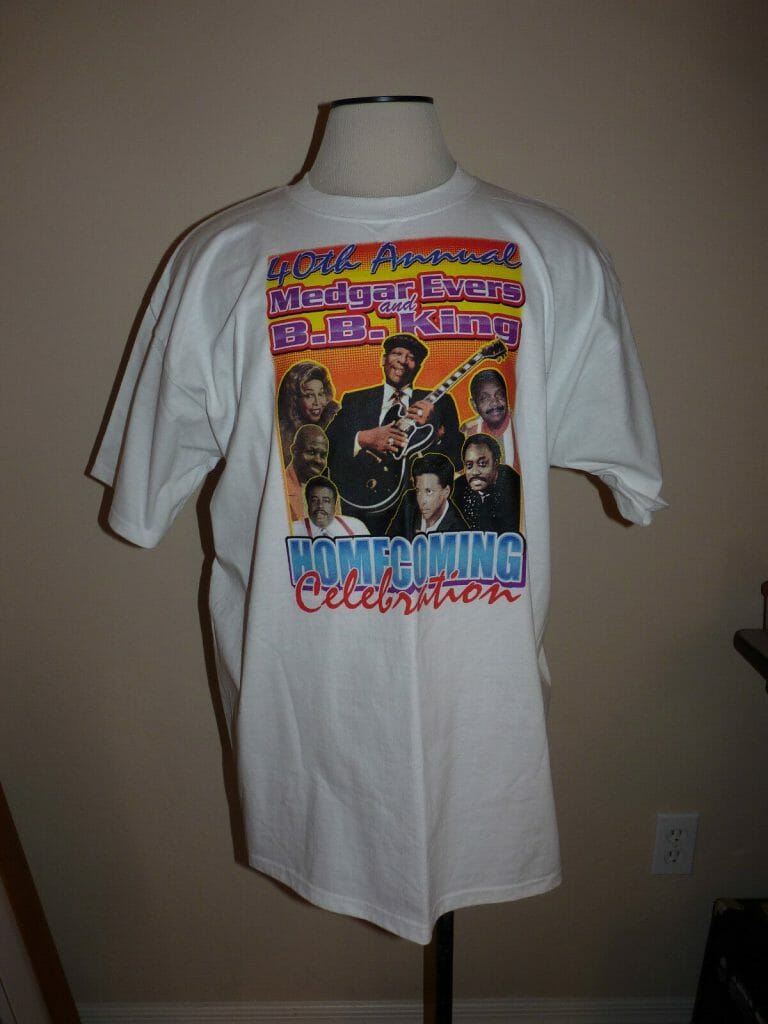 MEDGAR EVERS BB KING HOMECOMING CELEBRATION 03 MEN 2XL WHITE T SHIRT 40TH ANNUAL
 COLLECTIBLE MEMORABILIA