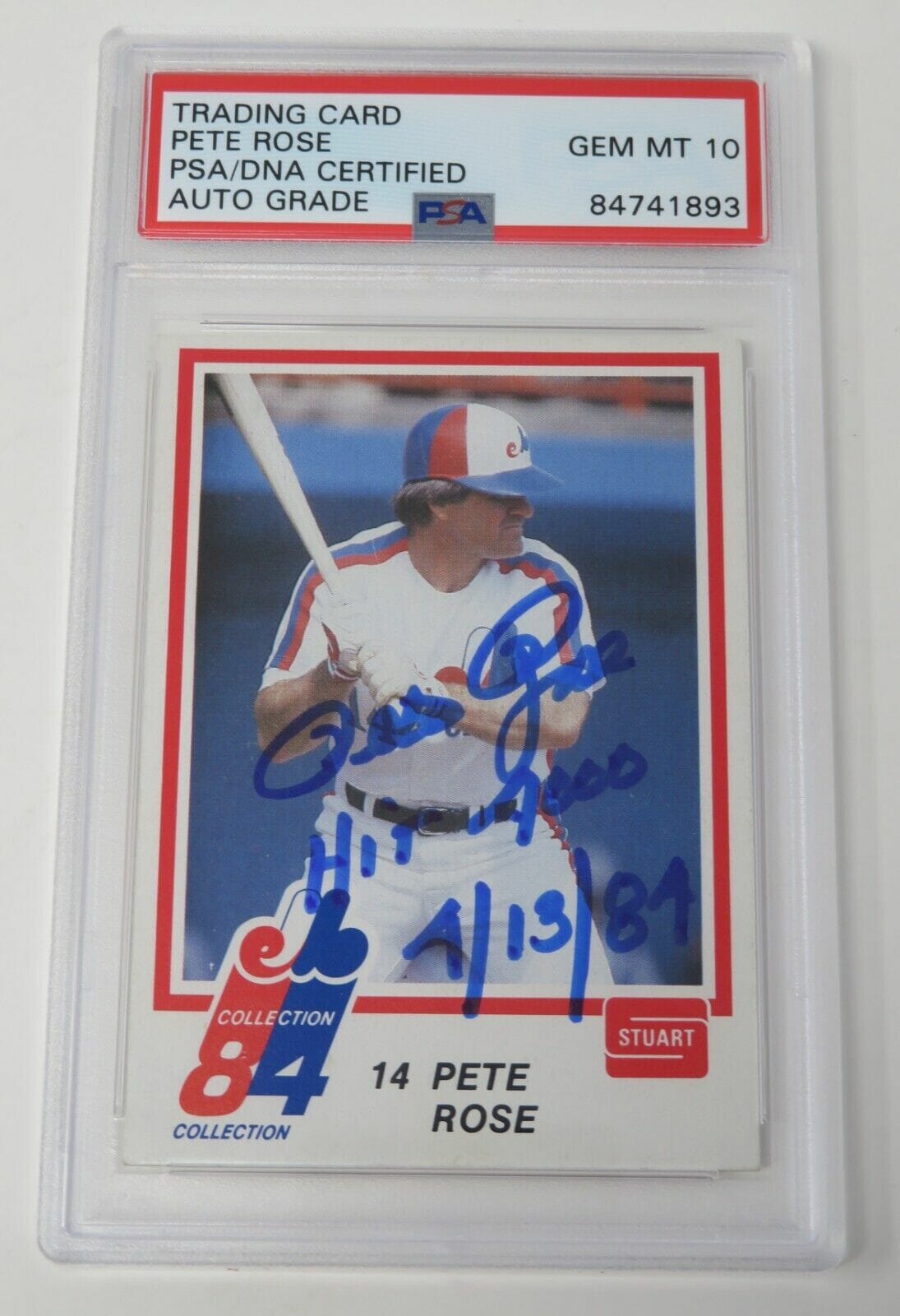 Pete Rose Signed Montreal Expos 8x10 Photo Inscribed Hits 4000 ,  4/13/84 & US PNIC (JSA COA)