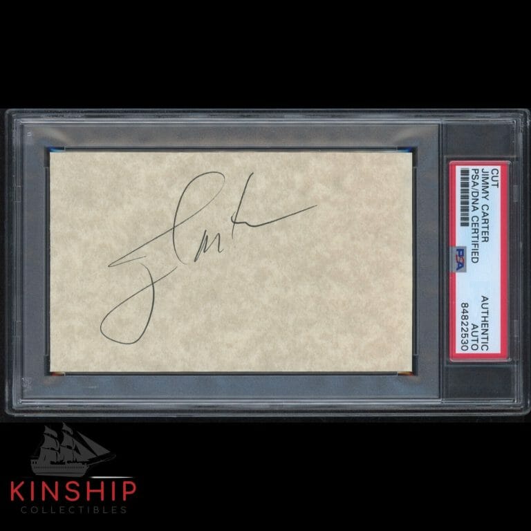 PRESIDENT JIMMY CARTER SIGNED 3×5 CUT PSA DNA SLABBED AUTO C1492
 COLLECTIBLE MEMORABILIA
