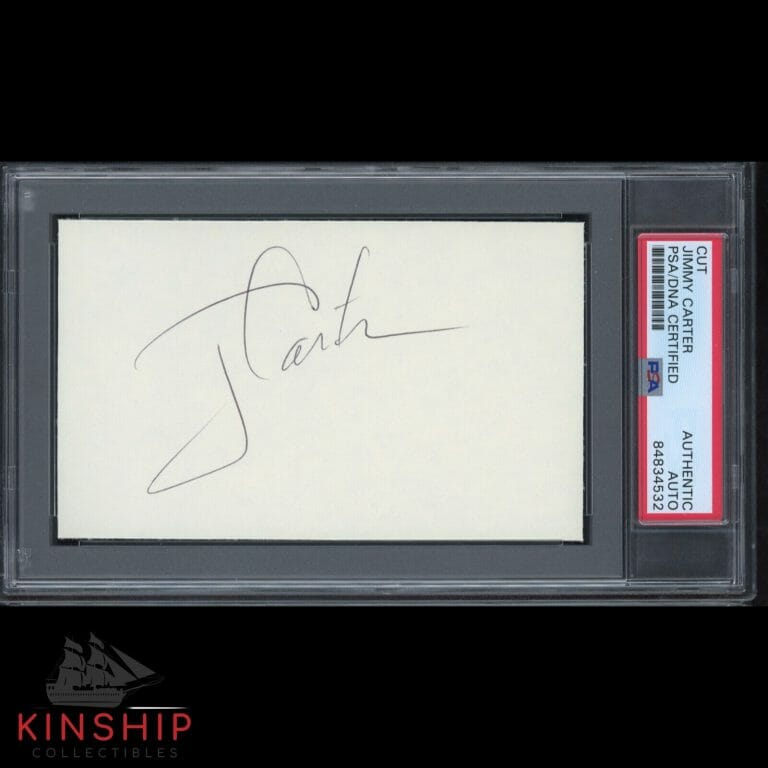 PRESIDENT JIMMY CARTER SIGNED 3×5 CUT PSA DNA SLABBED AUTO C1814
 COLLECTIBLE MEMORABILIA