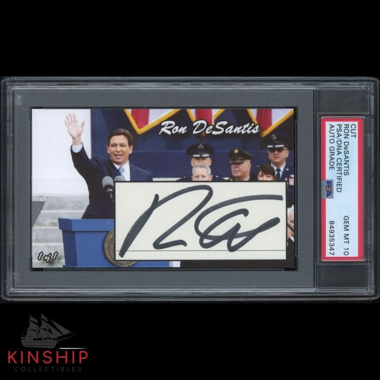 RON DESANTIS SIGNED 3×5 CUSTOM CARD CUT PSA DNA SLABBED AUTO PRESIDENT C1633
 COLLECTIBLE MEMORABILIA