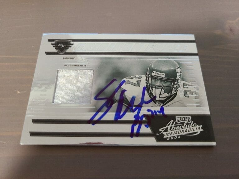 SHAUN ALEXANDER SIGNED IP SEAHAWKS CARD 2004 GAME JERSEY PLAYOFF ABSOLUTE 41/50
 COLLECTIBLE MEMORABILIA