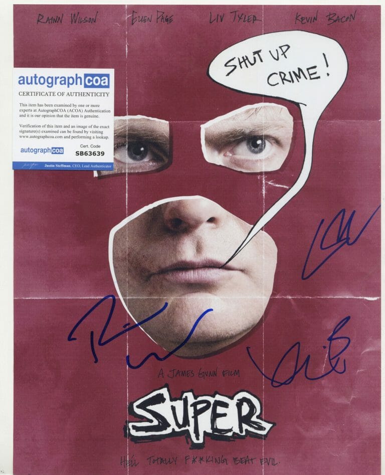 SUPER (FILM) JAMES GUNN SIGNED 11×14 RAINN WILSON KEVIN BACON ELLEN PAGE ACOA (B
 COLLECTIBLE MEMORABILIA