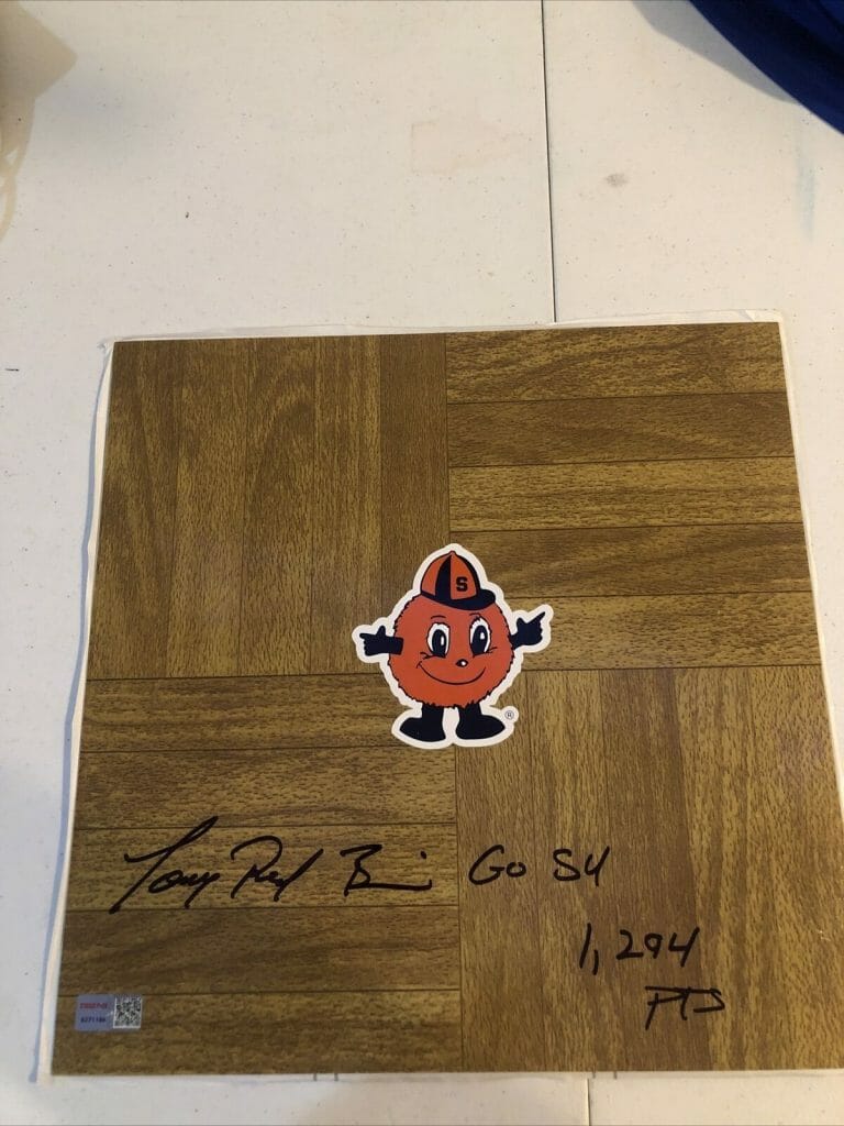 SYRACUSE ORANGE- TONY RED BRUIN SIGNED AUTOGRAPH 12×12 FLOORBOARD TRISTAR COA
 COLLECTIBLE MEMORABILIA